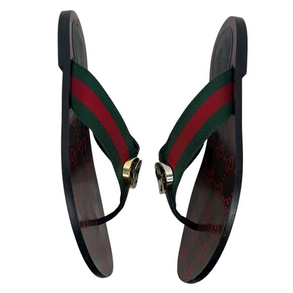 Gucci Kika GG Logo Web Thong Sandal Green Red Stripe Size 37 - Picture 6 of 11